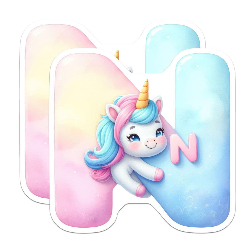 (2 Pack) Letter N Unicorn Stickers - Alphabet Initial - Kids Name Decal - 5" On Longest Side - Sticks to Smooth Flat Surfaces - Made in USA - BMCS15580