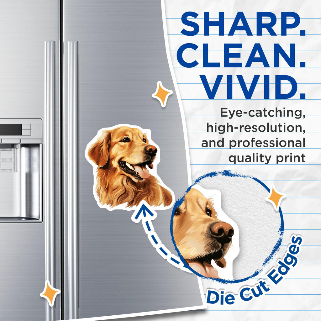 (2 Pack) Golden Retriever Dog Magnets - Happy Dog Decor - Pet Parent Kitchen Fridge Accessories - 5 Inches On Longest Side - Thick Durable Magnet - Made in USA - MAG28922