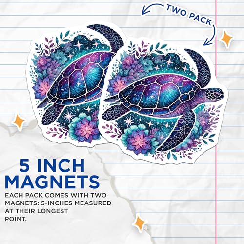 (2 Pack) Sea Turtle Magnets - Ocean Magnet - Turtle Art - Beach Theme Magnet - Animal Fridge - Marine Life Magnet - 5" On Longest Side - for Cars, Fridges, Toolboxes - Made in USA - MAG4498