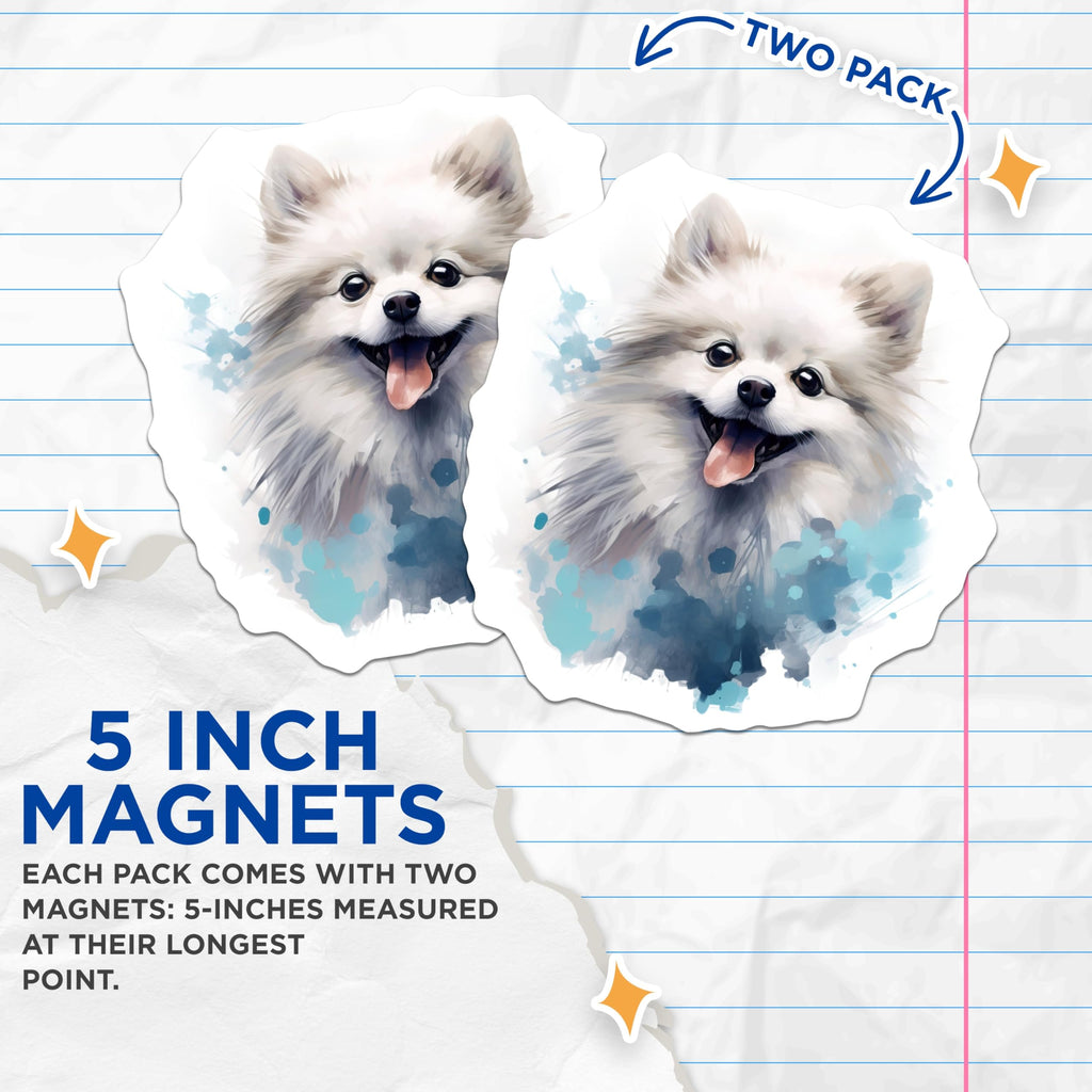 (2 Pack) Pomeranian Dog Magnets - Cute Pet Lover Decor - White Pom Animal Art Refrigerator Magnets - 5 Inches On Longest Side - Thick Durable Magnet - Made in USA - MAG25133