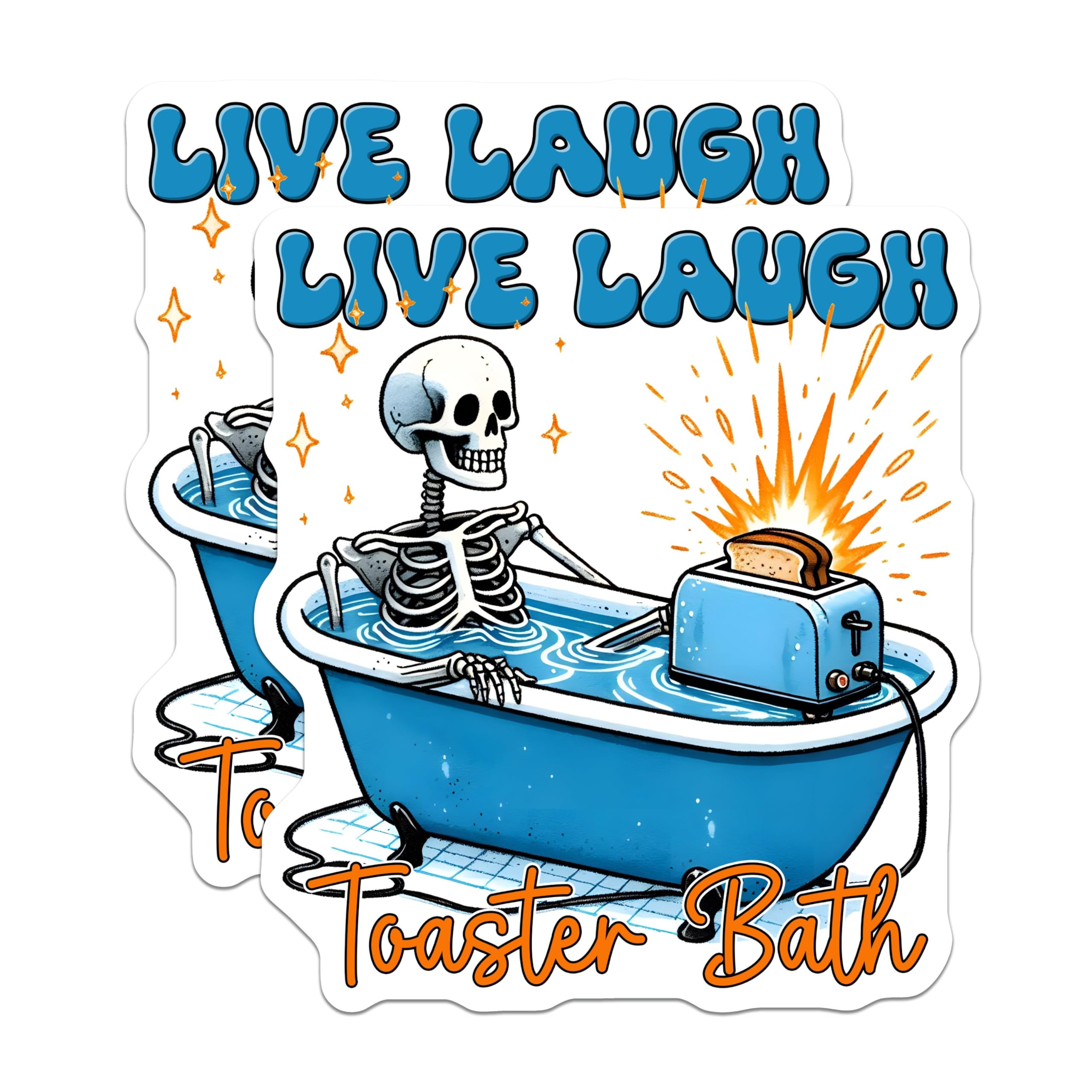 (2 Pack) Live Laugh Toaster Bath Magnet - Quirky Skeleton Decor - 5" On Longest Side - Sticks to Smooth Flat Surfaces - Made in USA - MAG9777