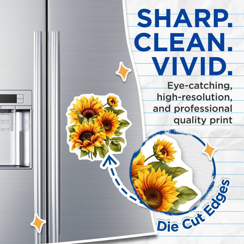 (2 Pack) Sunflower Magnets - Floral Kitchen Accent - Bright Botanical Refrigerator Art - 5 Inches On Longest Side - Thick Durable Magnet - Made in USA - MAG36343