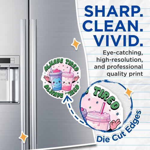 (2 Pack) Always Tired Always Wired Magnets - Kawaii Boba Drink Fridge Decor - Cute Student Office - 5 Inches On Longest Side - Thick Durable Magnet - Made in USA - MAG39994