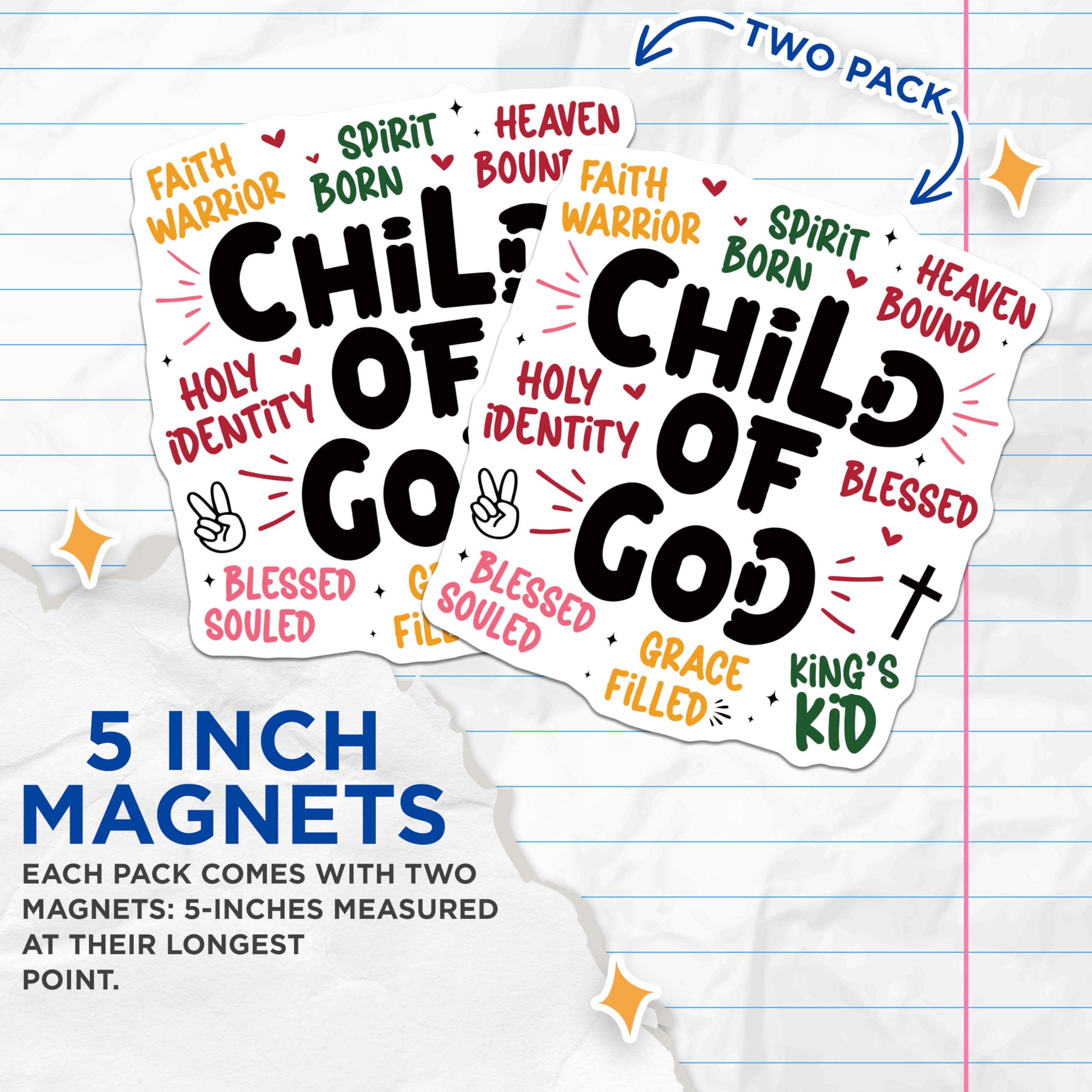 (2 Pack) Child of God Magnets - Faith Warrior Christian Magnet - Blessed Grace Filled Spiritual Affirmation - 5 Inches On Longest Side - Thick Durable Magnet - Made in USA - MAG25134