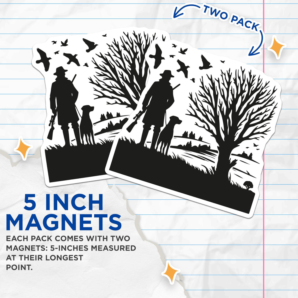 (2 Pack) Hunter Dog Silhouette Magnets - Outdoor Wilderness Game Bird Hunting Scene - Rustic Nature Inspired Sportsman Decor - 5 Inches On Longest Side - Thick Durable Magnet - Made in USA - MAG22693