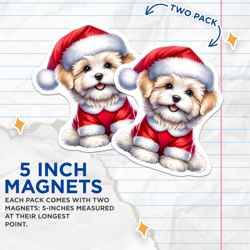 (2 Pack) Whimsical Christmas Puppy Magnets - Cute Santa Dog Holiday Decor - Pet Parent Refrigerator Locker Adornment - 5 Inches On Longest Side - Thick Durable Magnet - Made in USA - MAG25565