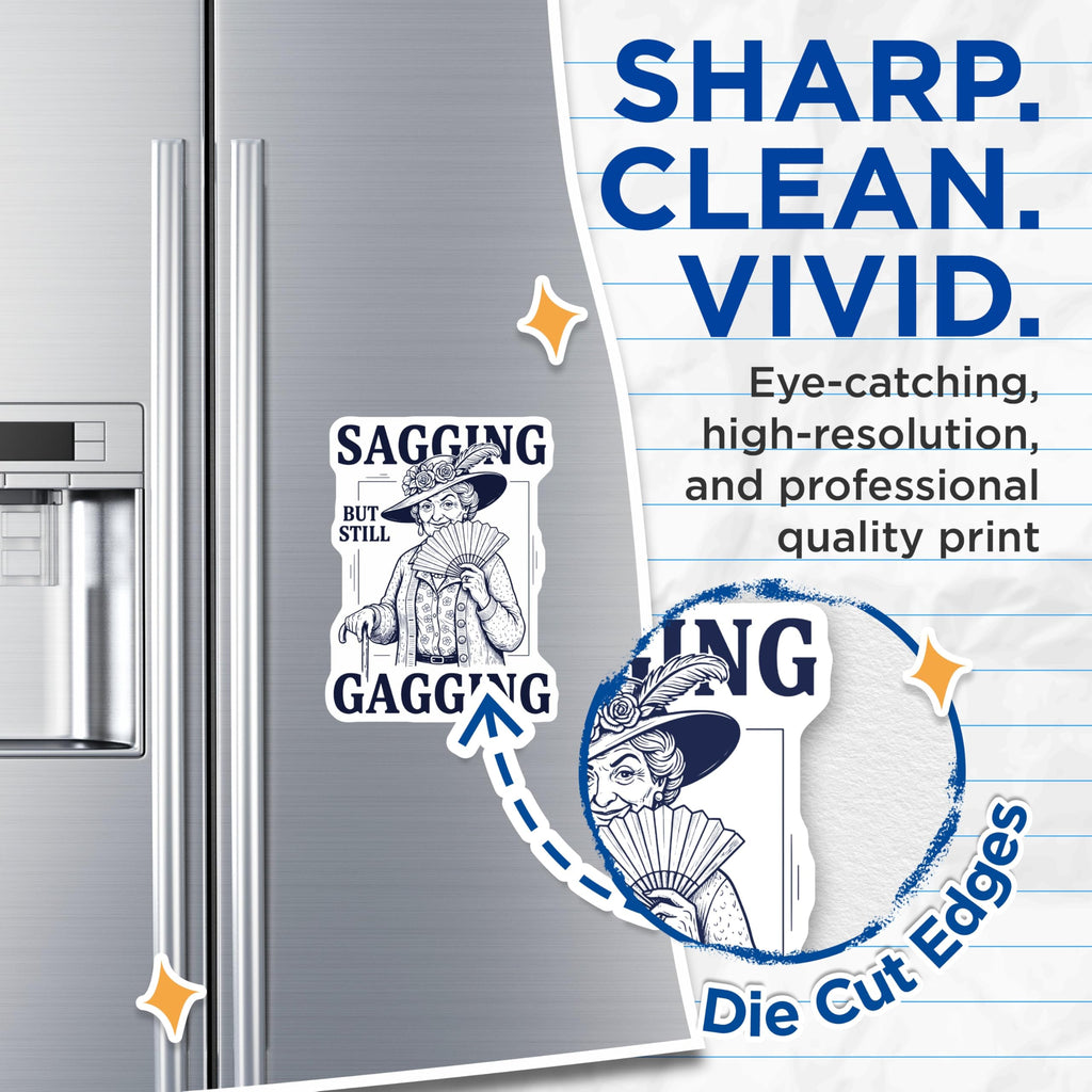 (2 Pack) Sagging Gagging Lady Magnets - Funny Old Lady - Sassy Mature Woman - 5" On Longest Side - Premium Magnet - for Cars, Refrigerators, Toolboxes, Lockers - Made in USA - MAG15513