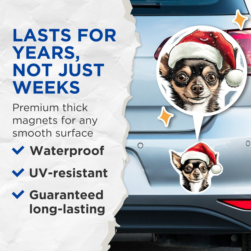 (2 Pack) Chihuahua Christmas Magnets - Santa Hat Dog Magnet - Pet Lover Holiday Decor - 5 Inches On Longest Side - Thick Durable Magnet - Made in USA - MAG25220