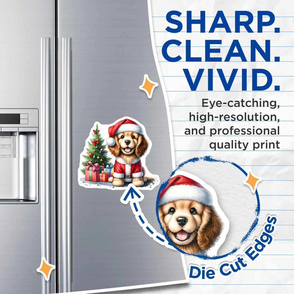 (2 Pack) Cute Christmas Dog Magnets - Santa Puppy Pet Lover - Holiday Fridge Decor - 5 Inches On Longest Side - Thick Durable Magnet - Made in USA - MAG26886