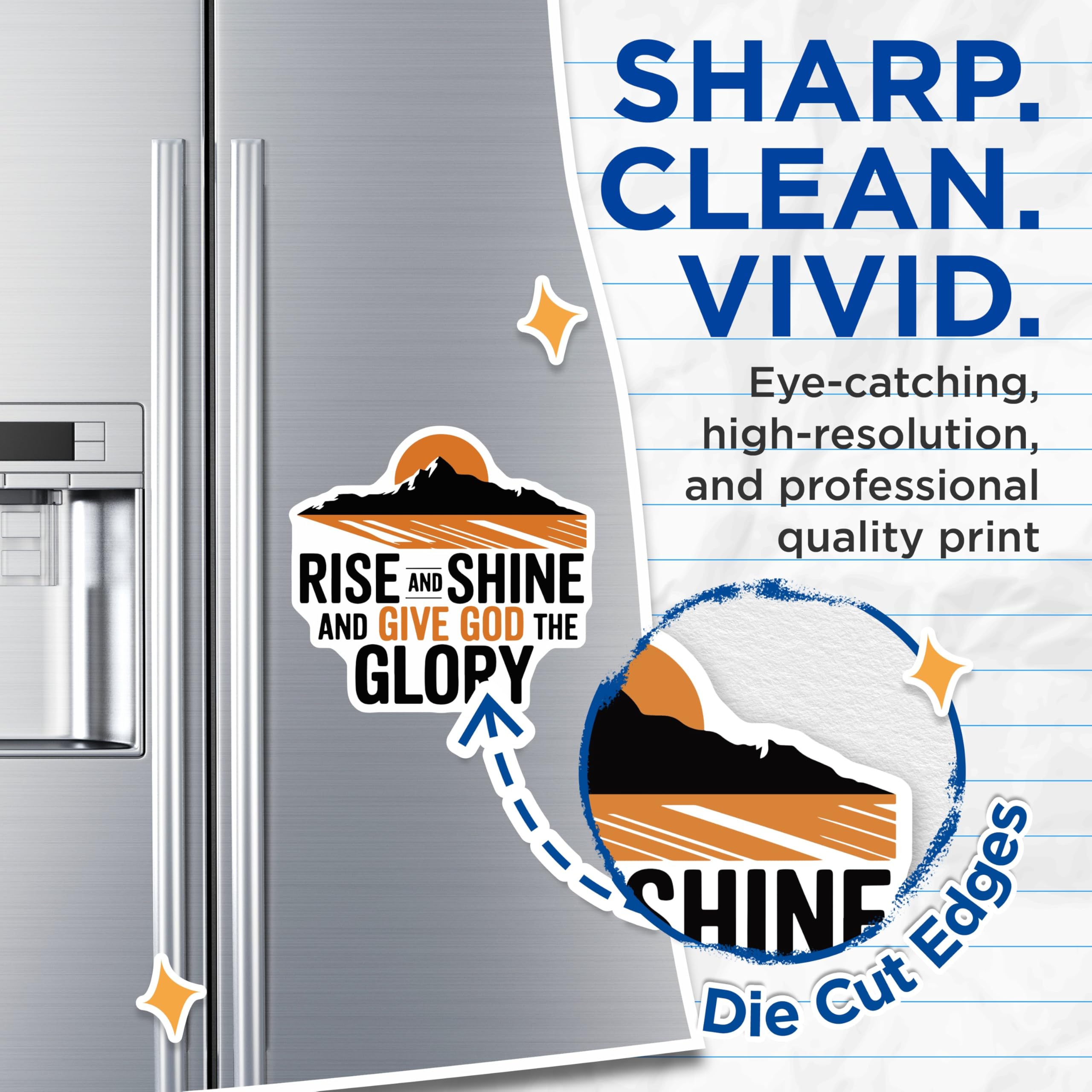 (2 Pack) Rise and Shine Magnets - Mountain and Sun - Christian Home Decor - 5" On Longest Side - Premium Magnet - for Cars, Refrigerators, Toolboxes, Lockers - Made in USA - MAG15609