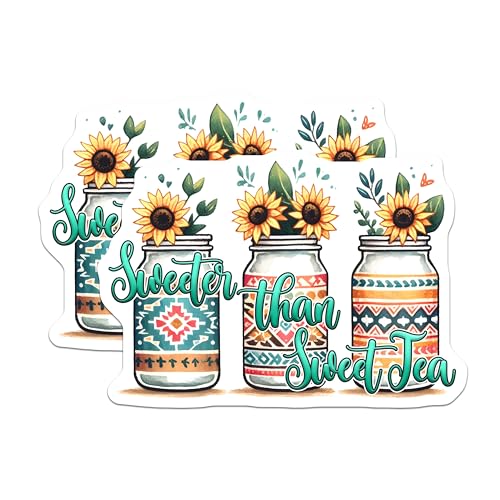 (2 Pack) Boho Sunflower Mason Jar Stickers - Aesthetic Country Kitchen Decor - Rustic Flower Art - 5" On Longest Side - Sticks to Smooth Flat Surfaces - Made in USA - BMCS8301
