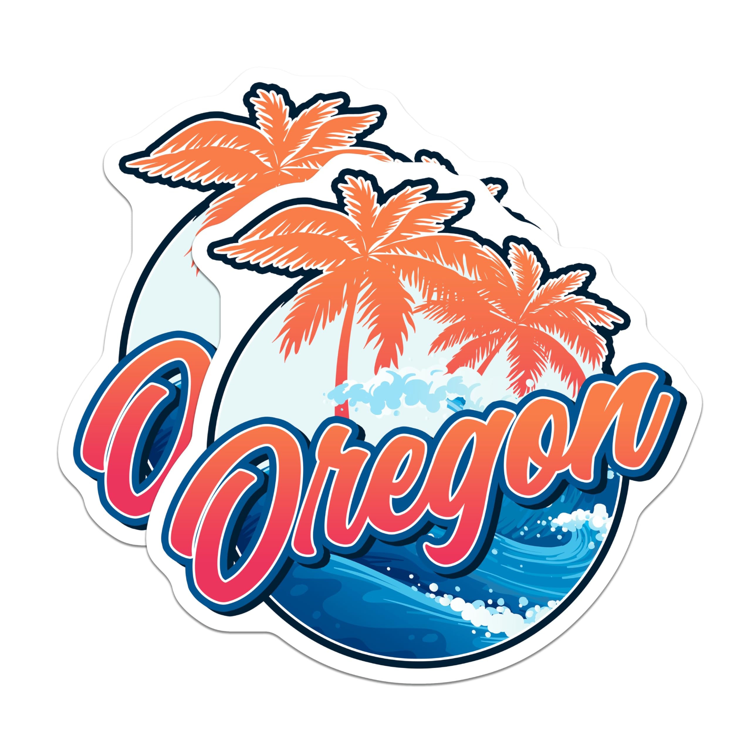 (2 Pack) Oregon Magnets - Palm Tree Ocean Waves - State Travel Souvenir Beach Decor - 5 Inches On Longest Side - Thick Durable Magnet - Made in USA - MAG19280