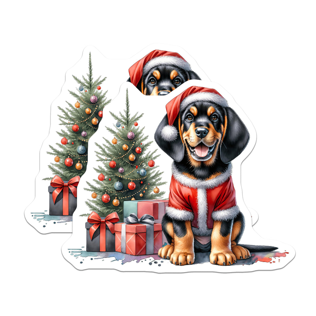 (2 Pack) Christmas Puppy Magnets - Adorable Santa Dog Holiday Decor - Festive Pet Art for Refrigerators, Lockers, Dishwashers - 5 Inches On Longest Side - Thick Durable Magnet - Made in USA - MAG24990
