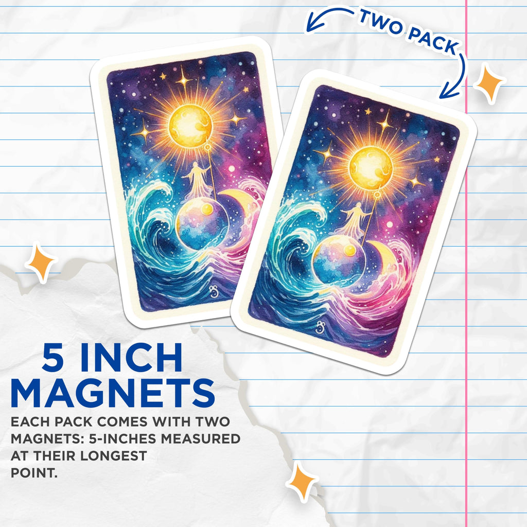 (2 Pack) Sun Moon Magnets - Celestial Art - Cosmic Decor - 5" On Longest Side - Premium Magnet - for Cars, Refrigerators, Toolboxes, Lockers - Made in USA - MAG15735