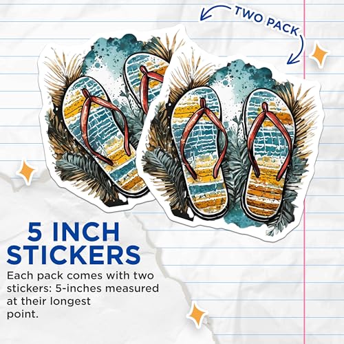 (2 Pack) Flip Flops Tropical Stickers - Beach Sandals Decal - 5" On Longest Side - Sticks to Smooth Flat Surfaces - Made in USA - BMCS9320 - BMCS9320
