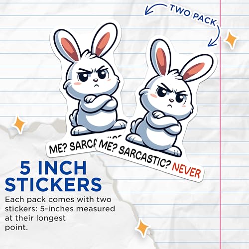 (2 Pack) Cute Bunny Sarcastic Stickers - Funny Animal Sticker - Sassy Rabbit Sticker for Laptops Tablets and More - 5" On Longest Side - Sticks to Smooth Flat Surfaces - Made in USA - BMCS5661