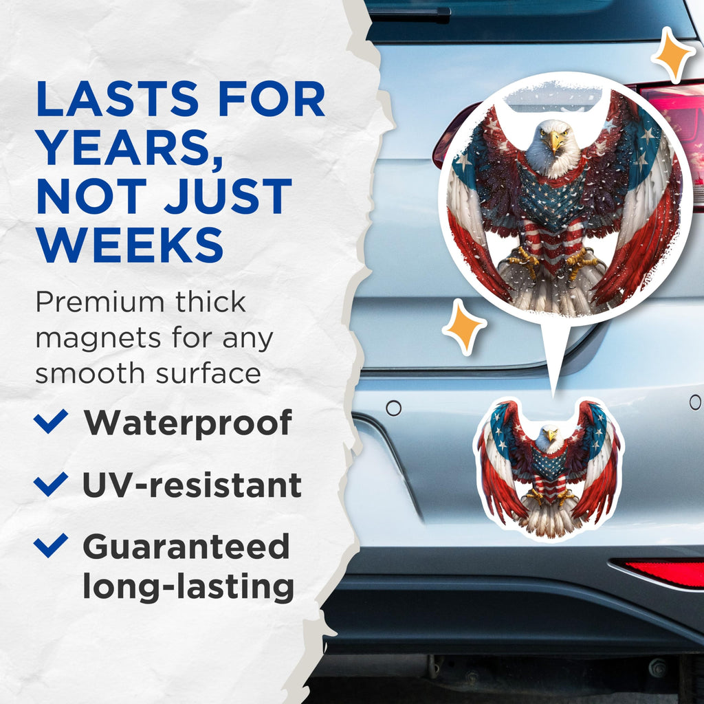 (2 Pack) American Eagle Magnets - Patriotic USA Flag Decor - Freedom Symbol Fridge Art - 5 Inches On Longest Side - Thick Durable Magnet - Made in USA - MAG22684