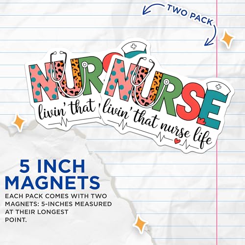 (2 Pack) Nurse Magnets - Livin That Nurse Life - Healthcare Worker Appreciation - Nursing Gifts - 5" On Longest Side - for Cars, Fridges, Toolboxes - Made in USA - MAG7153