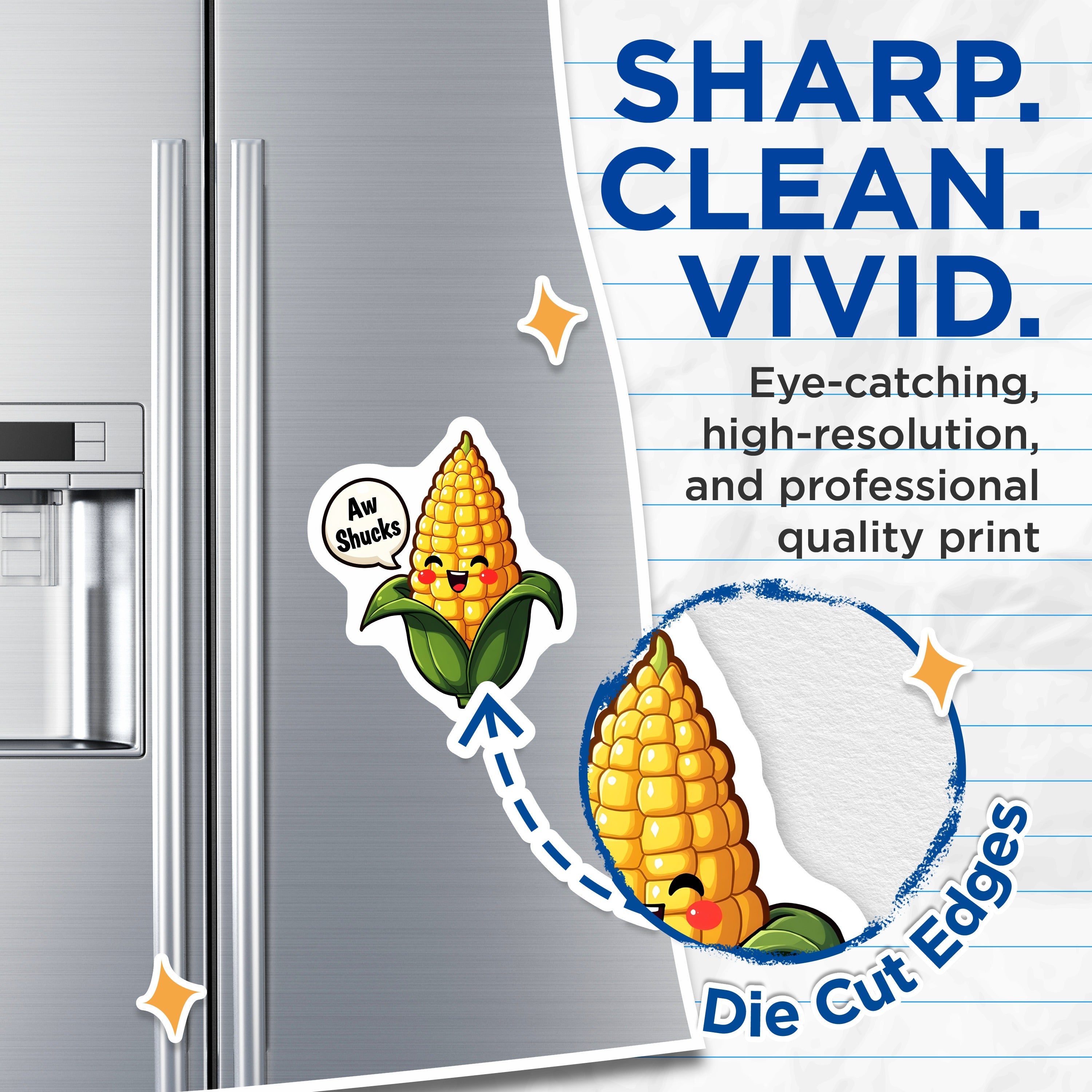 (2 Pack) Aw Shucks Corn Magnets - Kawaii Kitchen Decor - Punny Foodie Refrigerator Accessory - Funny Fridge Magnet - Cute Corn Art - 5" - Thick Durable Magnet - Made in USA - MAG39487