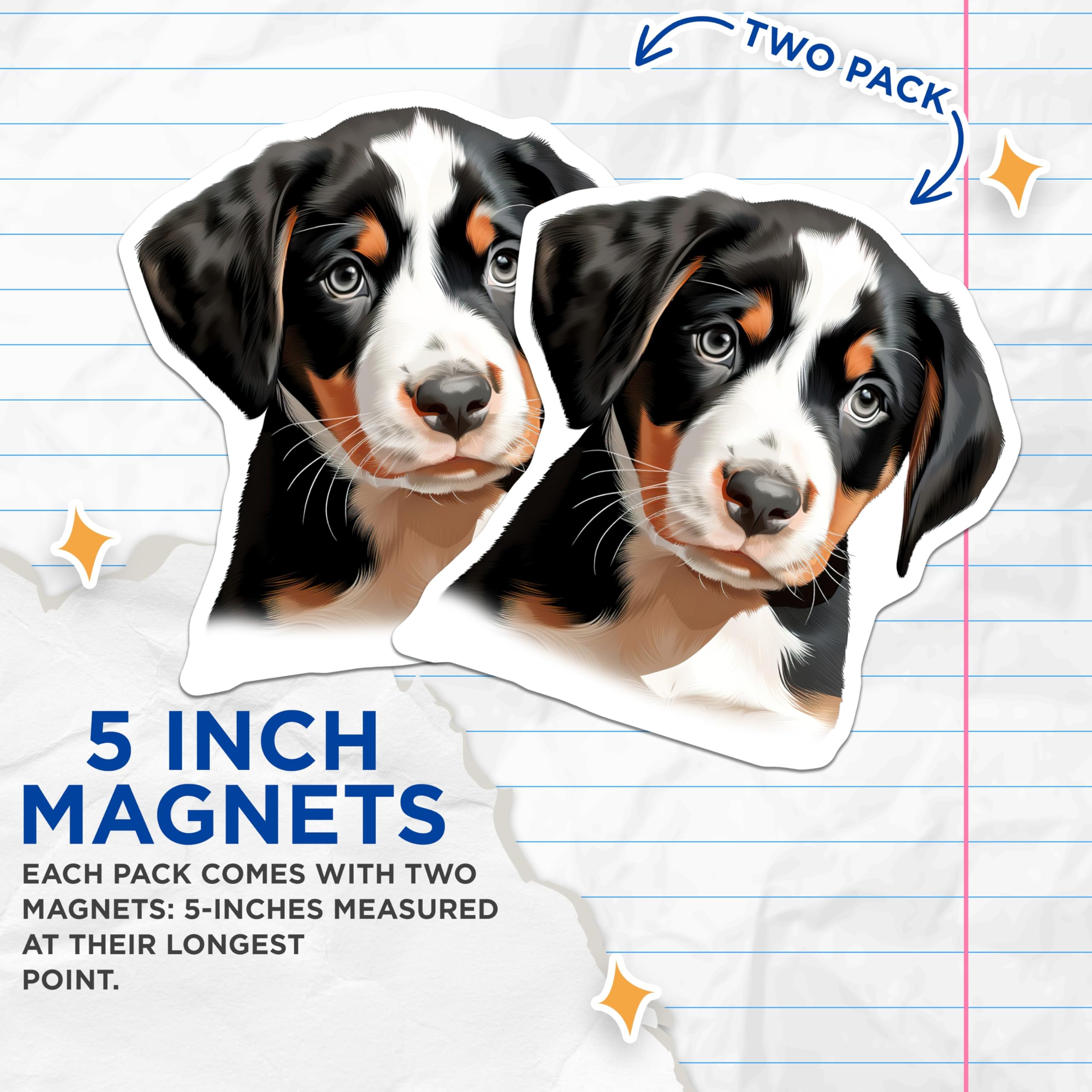 (2 Pack) Bernese Mountain Dog Puppy Magnets - Adorable Pet Lover Home Decor - Cute Dog Breed Refrigerator Art - 5 Inches On Longest Side - Thick Durable Magnet - Made in USA - MAG23923