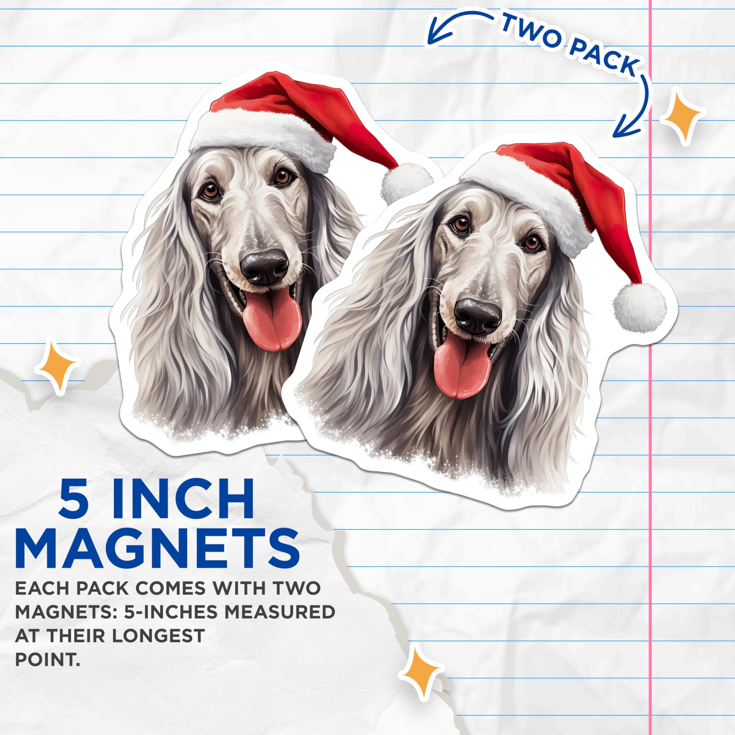 (2 Pack) Afghan Hound Magnets - Christmas Santa Hat Dog - Holiday Refrigerator Decor for Pet Lovers - 5 Inches On Longest Side - Thick Durable Magnet - Made in USA - MAG25065