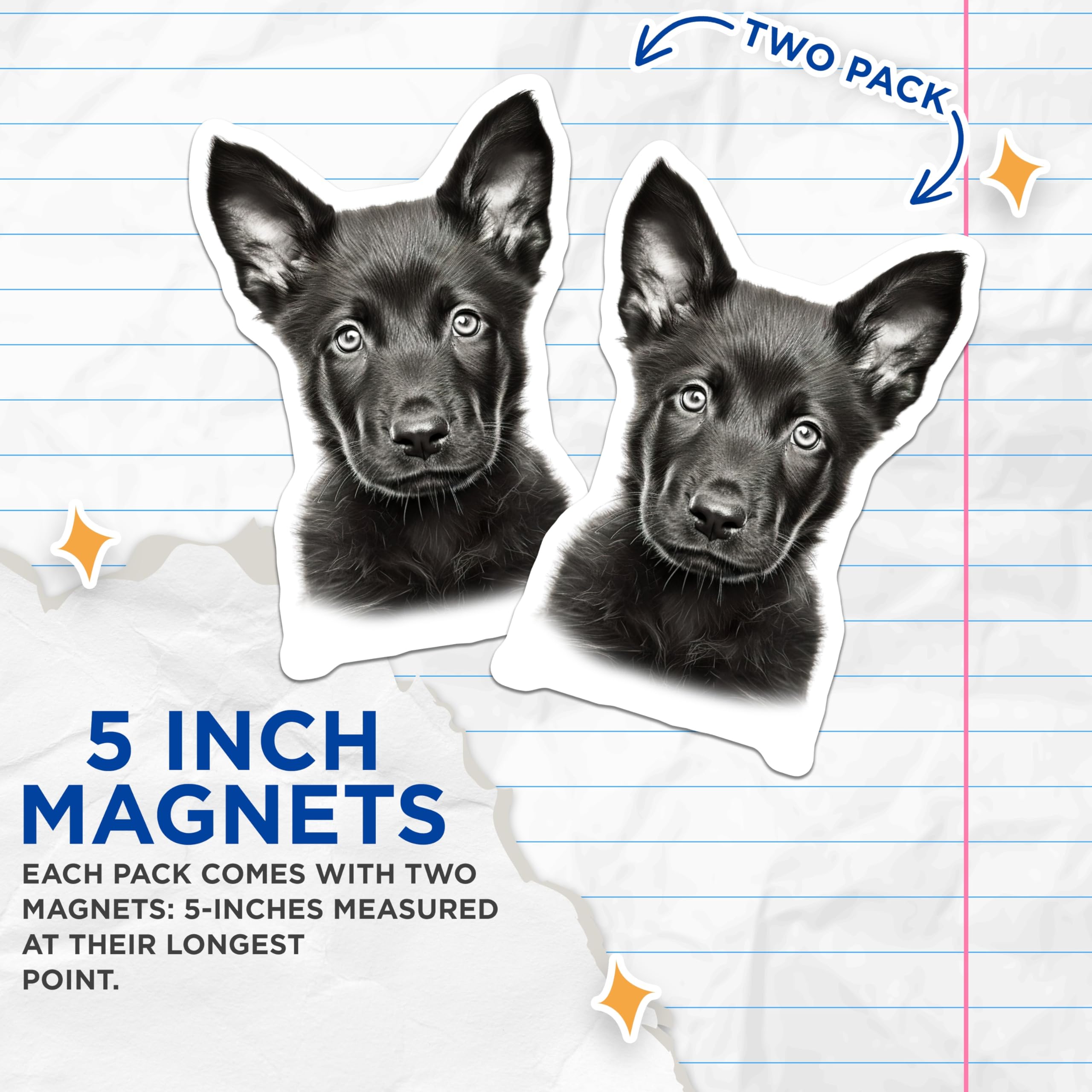 (2 Pack) German Shepherd Puppy Magnets - Dog Lover Refrigerator Decor - Cute Puppy Art - 5 Inches On Longest Side - Thick Durable Magnet - Made in USA - MAG26914