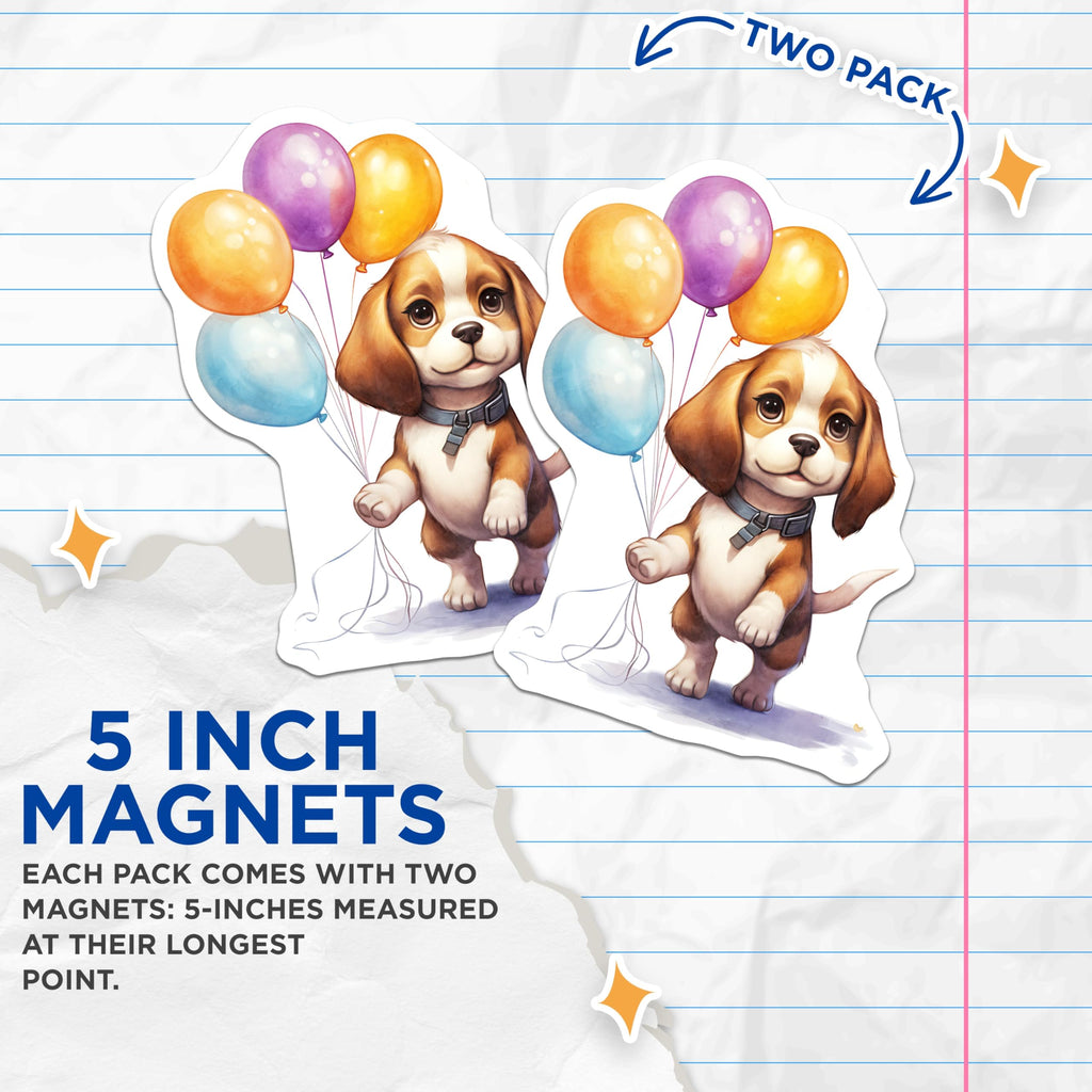(2 Pack) Beagle Dog Magnets - Puppy Balloons - Cute Animal Refrigerator Magnets - 5" On Longest Side - Premium Magnet - for Cars, Refrigerators, Toolboxes, Lockers - Made in USA - MAG16552