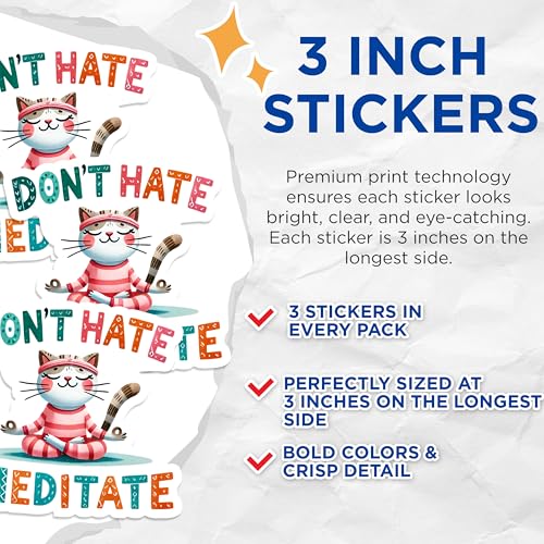 (3 Pack) Yoga Cat Decals - Meditating Feline - Funny Laptop Decal - 3 Inches On Longest Side - Easy Peel & Apply - Made in USA - 3MCS1292
