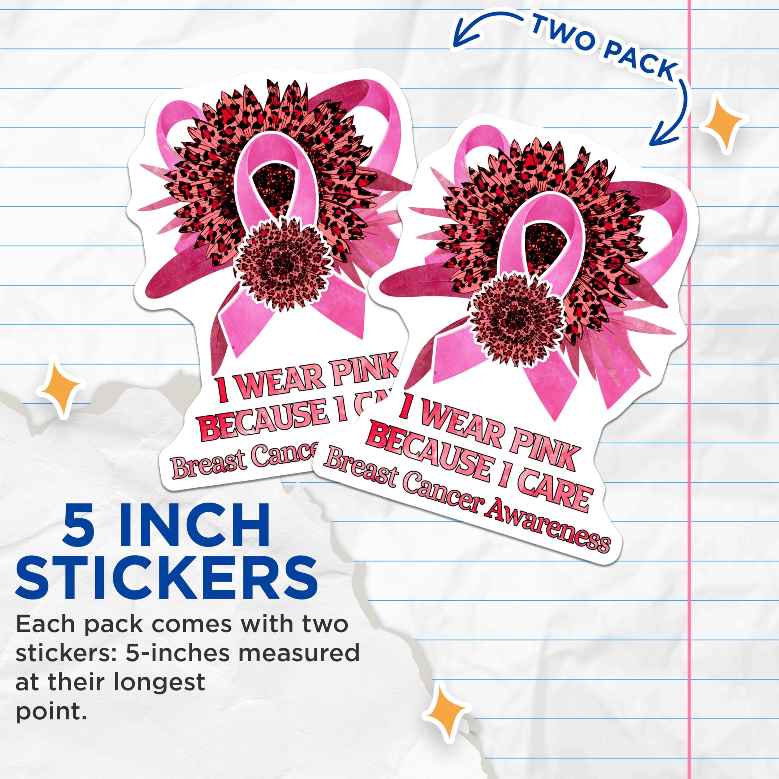 (2 Pack) Breast Cancer Awareness Stickers - Pink Ribbon Stickers - Support Stickers - 5" On Longest Side - Sticks to Smooth Flat Surfaces - Made in USA - BMCS4741
