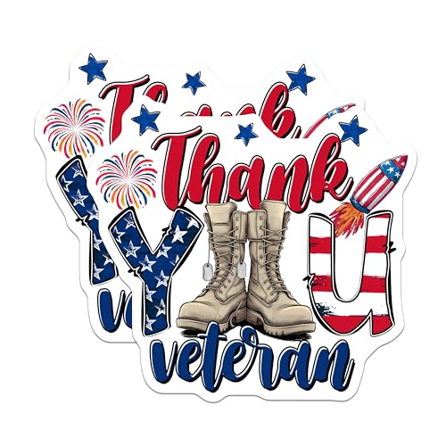 (2 Pack) Thank You Veteran Magnets Magnets - 5" On Longest Side - Made in USA - Sticks to Refrigerators & Metal Surfaces - MAG8357