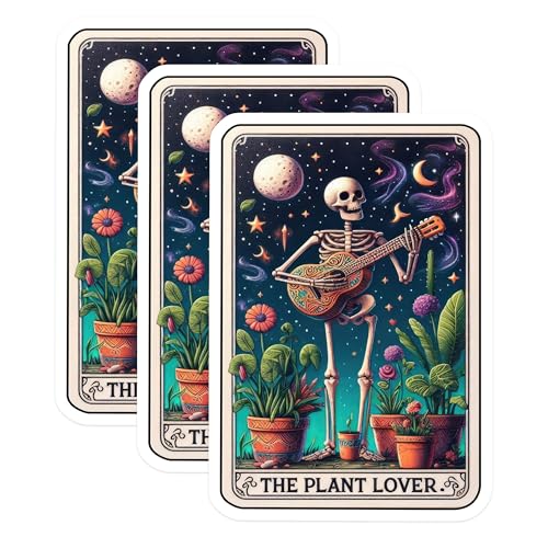 (3 Pack) Plant Lover Decals - Skeleton Guitar Decals - Celestial Decal - 3 Inches On Longest Side - Easy Peel & Apply - Made in USA - 3MCS4247