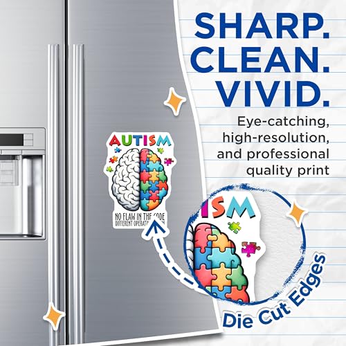 (2 Pack) Autism Awareness Magnets - Brain Puzzle Magnets - Inspirational Quote Magnets - 5" On Longest Side - for Cars, Refrigerators, Toolboxes, Lockers - Made in USA BMCS3216