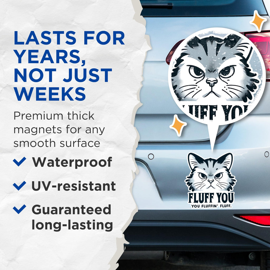 (2 Pack) Fluff You You Fluffin Fluff Magnets - Funny Cat Magnets - Sarcastic Feline Humour Magnets- 5" On Longest Side - for Fridges, Toolboxes, Cars - Made in USA - MAG2803