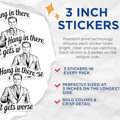 (3 Pack) Hang in There Decals - Funny Quotes - Laptop Decal - Motivation - 3 Inches On Longest Side - Easy Peel & Apply - Made in USA - 3MCS4367
