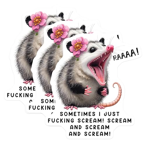 (3 Pack) Screaming Opossum Decals - Funny Animal - Laptop Decal - 3 Inches On Longest Side - Easy Peel & Apply - Made in USA - 3MCS4647