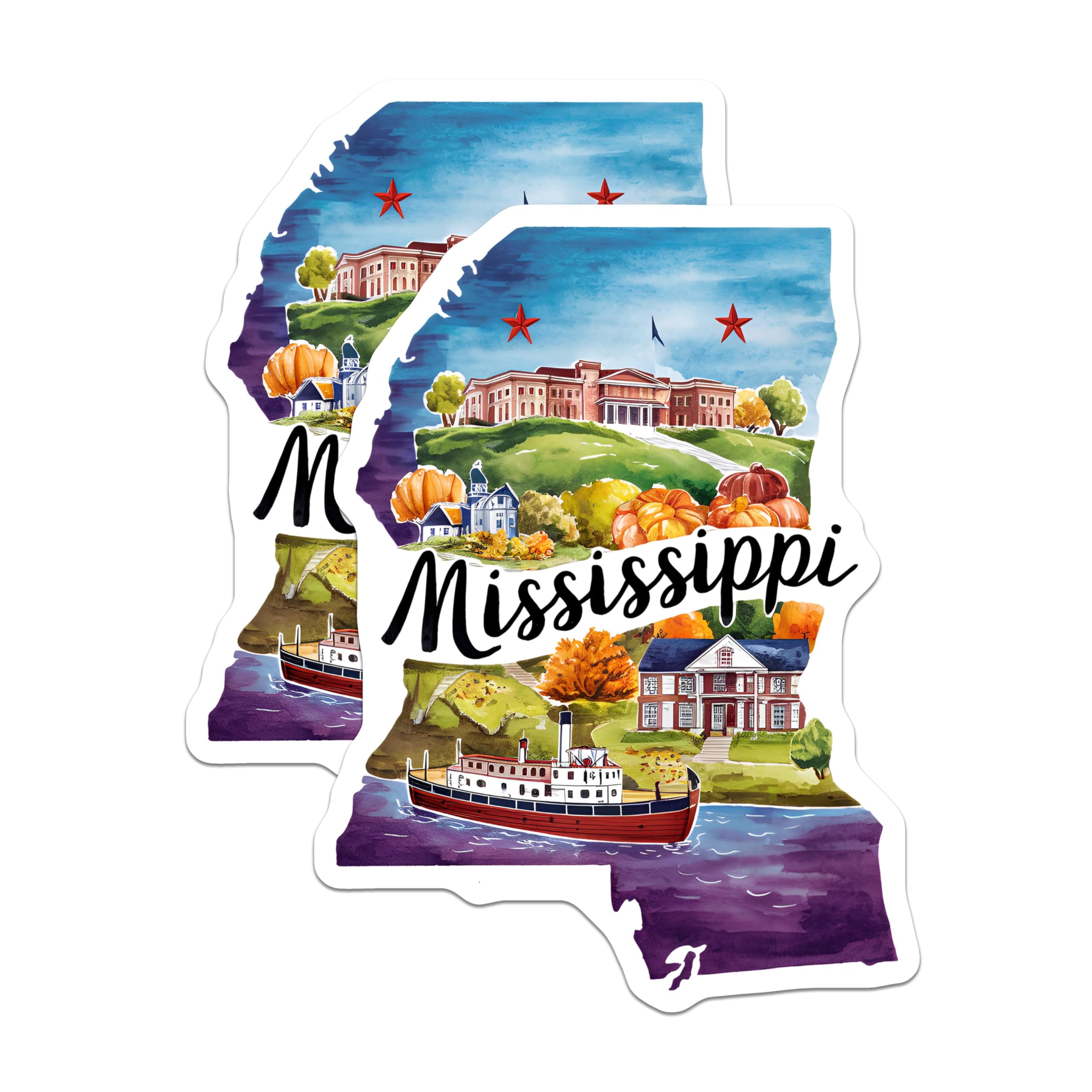 (2 Pack) Mississippi State Stickers - Travel Decal - Unique Scenic Adventure - 5" On Longest Side - Sticks to Smooth Flat Surfaces - Made in USA - BMCS6274