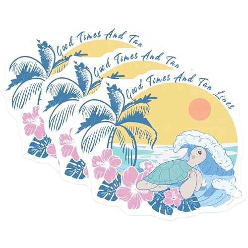 (3 Pack) Turtle Laptop Decals - Beach Vibes - Tropical Sea Decal - 3 Inches On Longest Side - Easy Peel & Apply - Made in USA - 3MCS4698