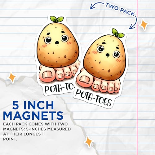 (2 Pack) Cute Potato Funny Magnets - Kitchen Fridge Decor - 5" On Longest Side - for Cars, Fridges, Toolboxes - Made in USA - MAG7590