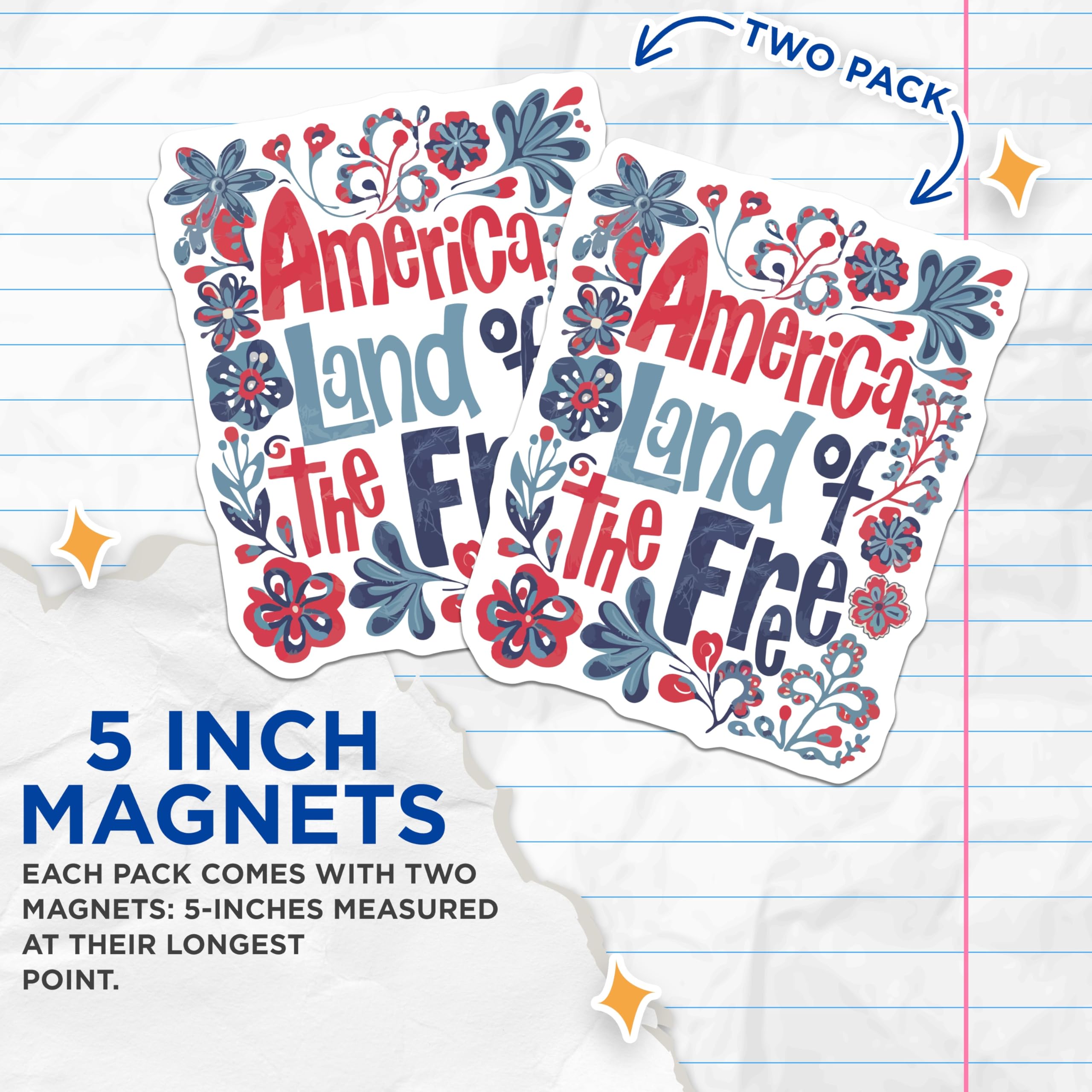 (2 Pack) America Land of The Free Magnets - Patriotic Folk Art Decor - Fourth of July Statement - 5 Inches On Longest Side - Thick Durable Magnet - Made in USA - MAG21157