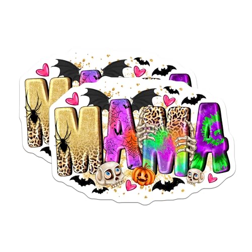 (2 Pack) Halloween Mama Magnets - Spooky Mom Fridge Decor - Leopard Print Fall Vibes - 5 Inches On Longest Side - Thick Durable Magnet - Made in USA - MAG29771