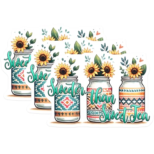 (3 Pack) Sweet Tea Decals - Sunflower Design - Southern Charm - 3 Inches On Longest Side - Easy Peel & Apply - Made in USA - 3MCS7064