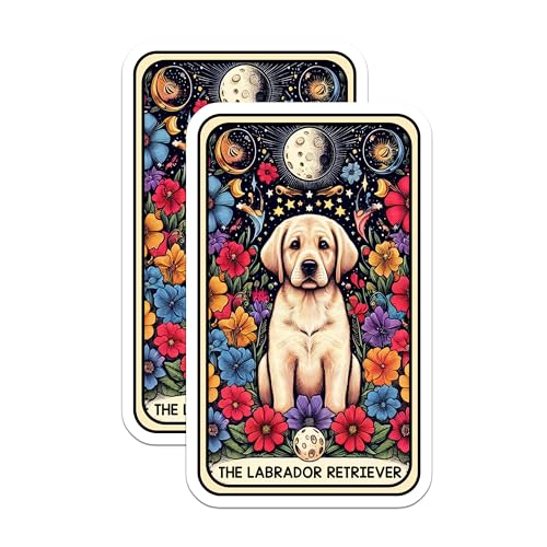 (2 Pack) Cute Dog Stickers - Labrador Retriever Art Stickers - Colorful Floral Dog Stickers - 5" On Longest Side - Sticks to Smooth Flat Surfaces - Made in USA - BMCS5134