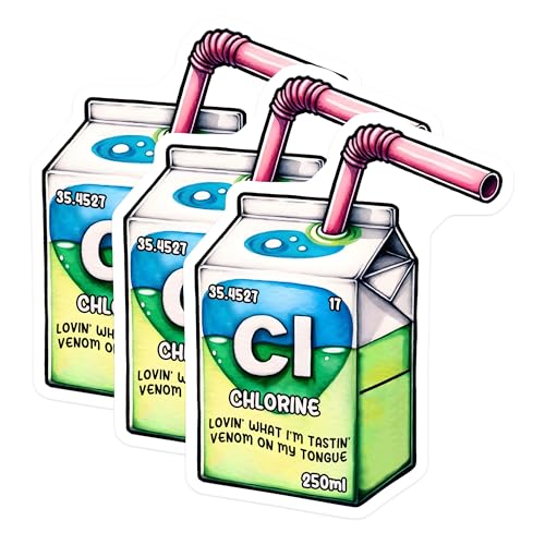 (3 Pack) Chlorine Juicebox Decals - Funny Element Sticker - Science Laptop Decal - 3 Inches On Longest Side - Easy Peel & Apply - Made in USA - 3MCS6782