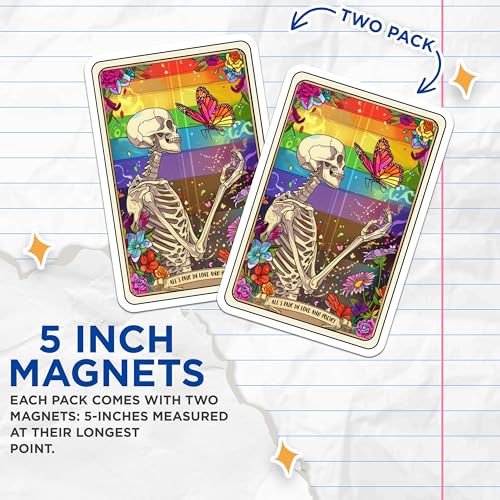 (2 Pack) Skeleton Butterfly Magnets - Rainbow Pride Art - Colorful Skeleton Magnets - 5" On Longest Side - for Cars, Fridges, Toolboxes - Made in USA - MAG3796