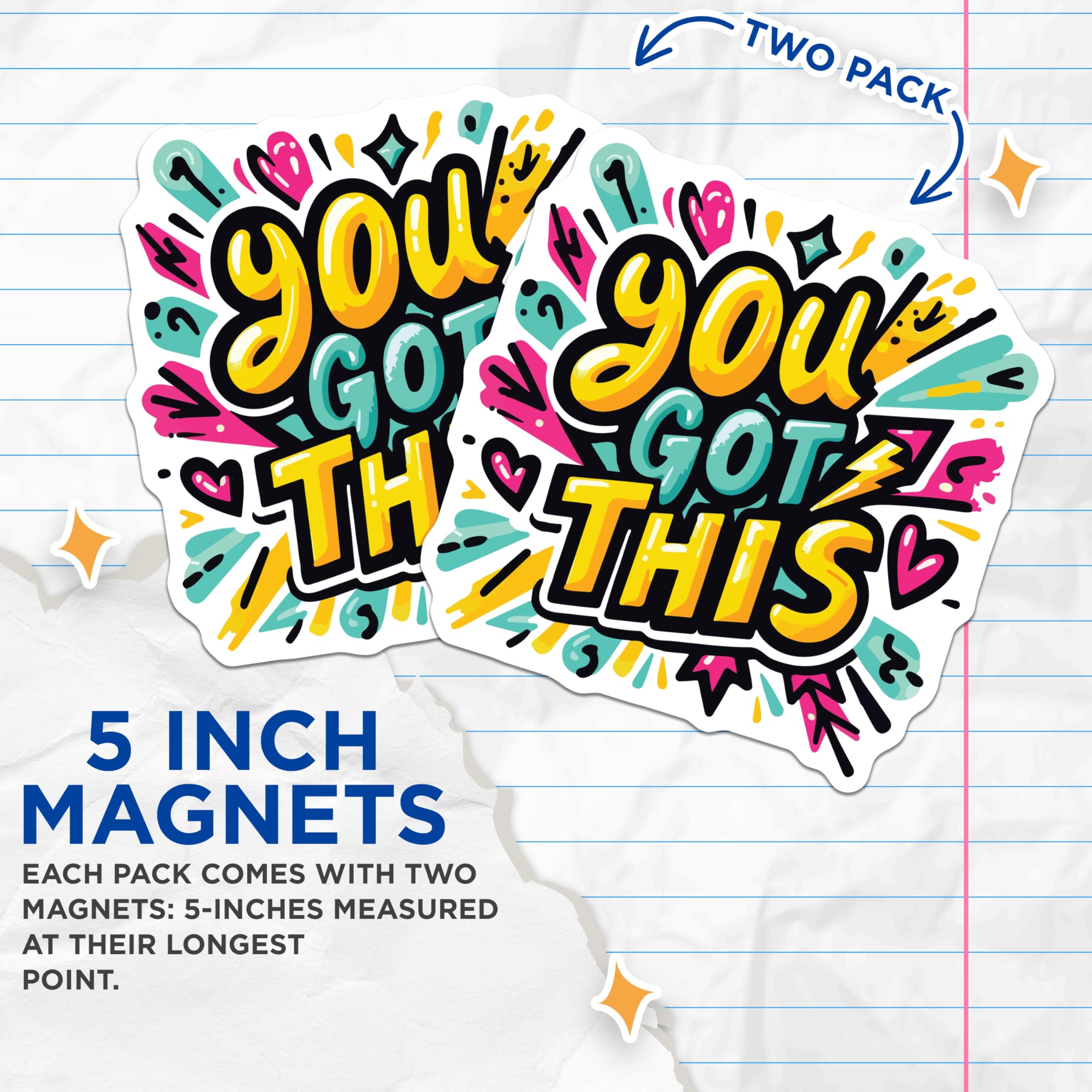 (2 Pack) You Got This Magnets - Vibrant Pop Art Inspirational Quote Decor - Empowering Refrigerator Locker Accessory - 5 Inches On Longest Side - Thick Durable Magnet - Made in USA - MAG19580