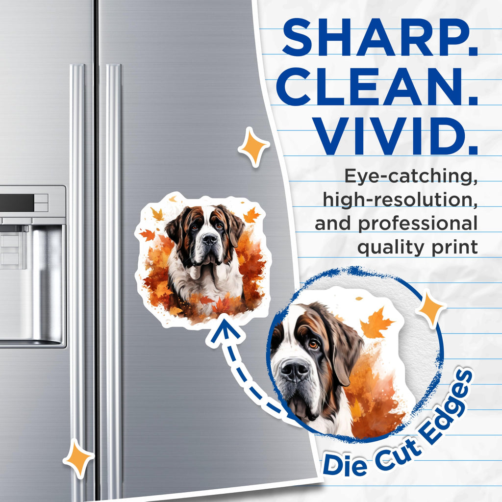 (2 Pack) St Bernard Magnets - Autumn Dog Decor - Fall Dog Lover Home Accents - Large Breed Pet Parent Kitchen Art - 5 Inches On Longest Side - Thick Durable Magnet - Made in USA - MAG25925