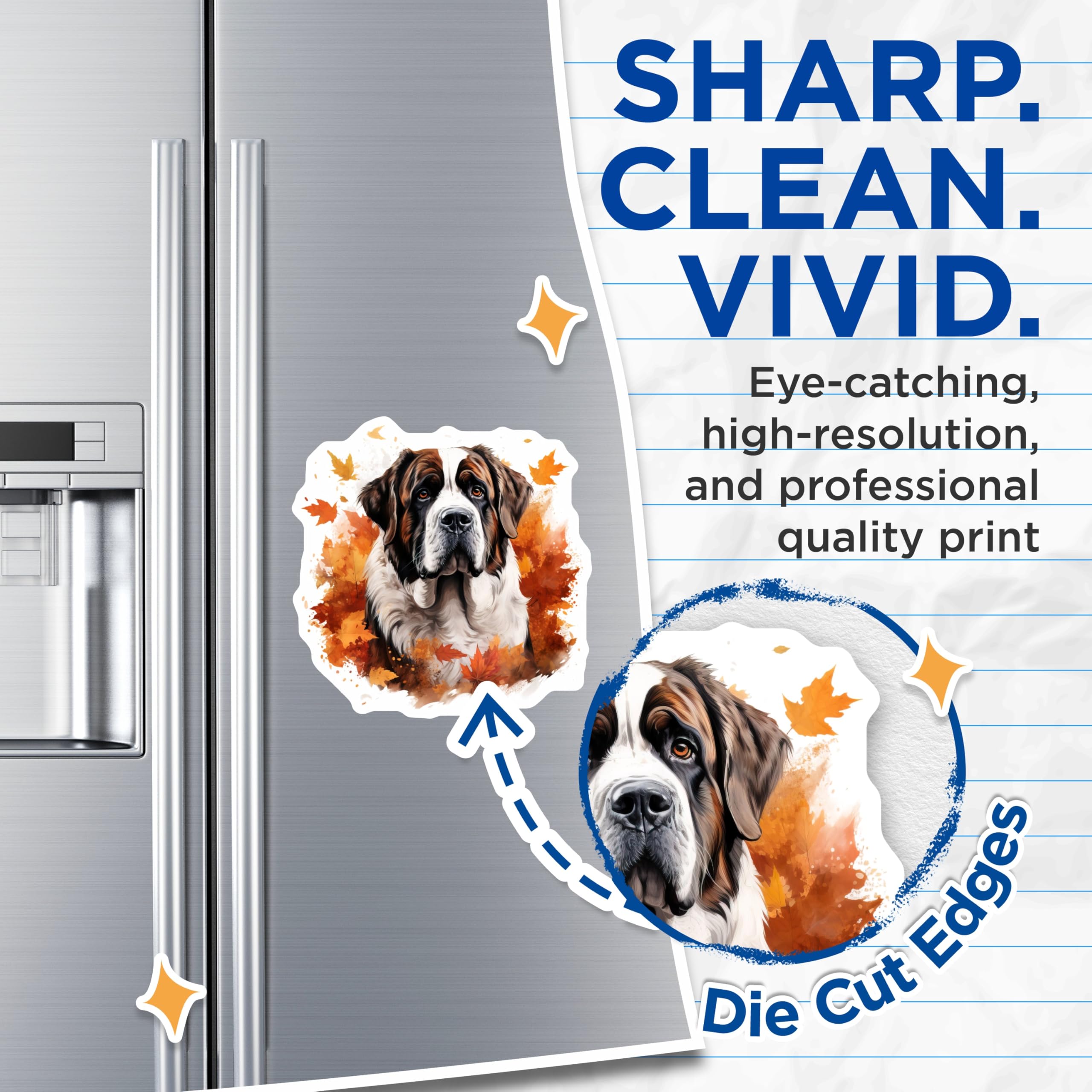 (2 Pack) St Bernard Magnets - Autumn Dog Decor - Fall Dog Lover Home Accents - Large Breed Pet Parent Kitchen Art - 5 Inches On Longest Side - Thick Durable Magnet - Made in USA - MAG25925