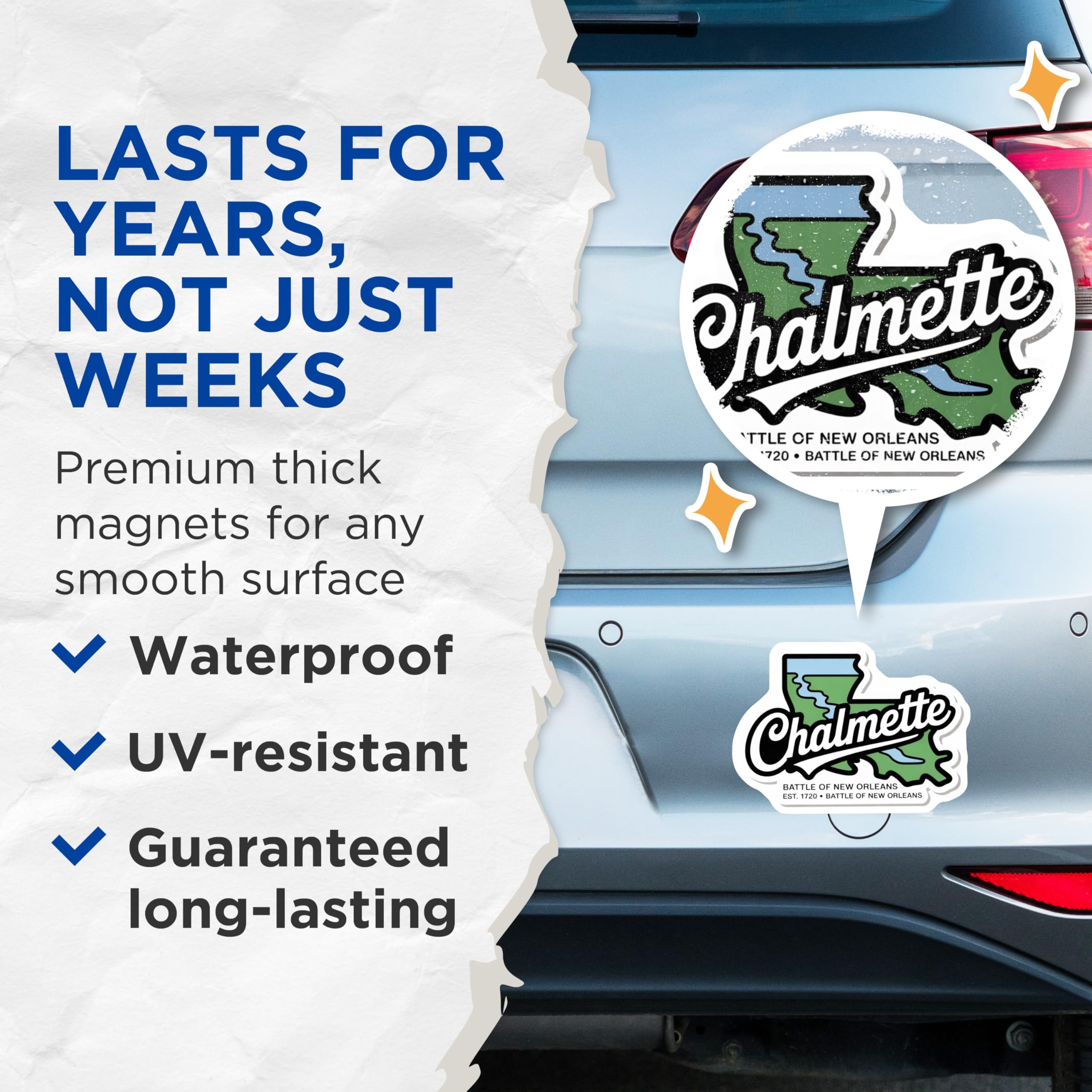 (2 Pack) Chalmette Louisiana Magnets - Battle of New Orleans - Louisiana Souvenir - 5" On Longest Side - Premium Magnet - for Cars, Refrigerators, Toolboxes, Lockers - Made in USA - MAG17583