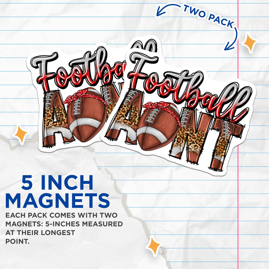 (2 Pack) Football Aunt Magnets - Game Day Fan Decor - Leopard Print Sports Aunts - 5 Inches On Longest Side - Thick Durable Magnet - Made in USA - MAG27755