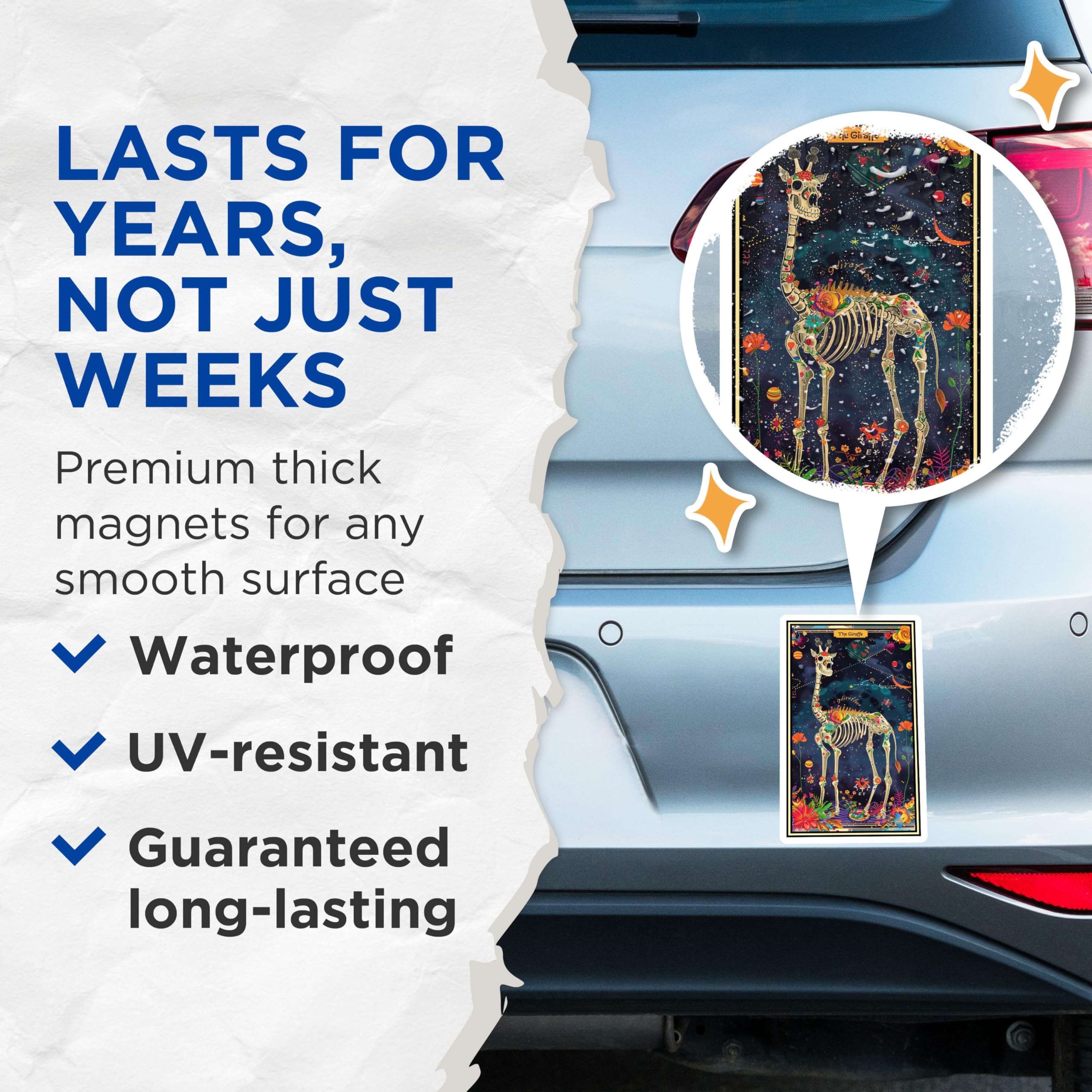 (2 Pack) Giraffe Skeleton Art Magnets - Skeleton Giraffe Space Art Magnets - Colorful Animal Skeleton Magnets for Home - 5" On Longest Side - for Cars, Fridges, Toolboxes - Made in USA - MAG3676
